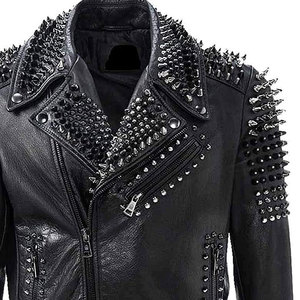 แจ็คเก็ตหนังประดับหมุดผู้ชาย สีดำ สไตล์ร็อค พังก์ กอธิค พรีเมียม พร้อมหมุดตกแต่ง รุ่น 2026 - Product Image 5