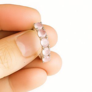 Bague de Fiançailles et d'Anniversaire Classique en Argent Sterling 925 Plaqué Rhodium avec 5 Pierres de Quartz Rose Certifiées – Cadeau Idéal pour Fêtes et Cérémonies - Product Image 3