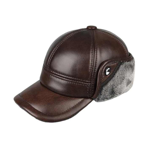 Brown Leather <b>Winter</b> <b>Hat</b> with Faux Fur Lining for <b>Men</b> Outdoor Casual Cap 56-58CM - Product Image 5