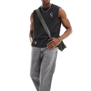 Débardeur en coton tricoté doux 100 % respirant délavé à l'acide pour homme avec ouvertures de bras confortables, coupe facile, écologique, pour usage décontracté - Product Image 1