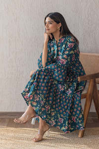 Vestido Midi Boho con Estampado Floral, Cuello en V, Mangas Farol, Corte Holgado en A, Cintura Imperio, Tejido Transpirable, Vestido Casual de Verano - Product Image 5
