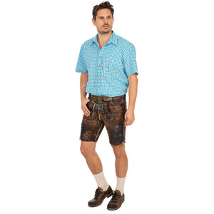 Chemise à carreaux en coton pour homme, turquoise et blanc, à manches courtes, col boutonné, poche poitrine, style décontracté bavarois pour l'Oktoberfest - Product Image 1