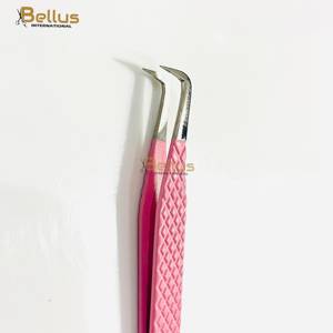 Bellus International Luxury Stainless Steel Smooth Tip 90 Mega Volume Lash Tweezers <b>Light</b> Pink Custom Logo Professional Beauty - Product Image 2