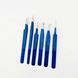 แหนบติดขนตาปลายเงินเคลือบสีน้ำเงิน / ด้ามจับเพชร สแตนเลสสตีล / แหนบ 6 ชิ้น สีขาวทราย - Product Image 1