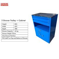 Carro de Herramientas Resistente de 2 Cajones con Gabinete, Unidad de Almacenamiento de Acero para Taller, Cajón con Compartimentos, Uso Industrial en Garaje, Tapete de PVC OEM