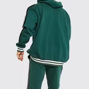 Survêtement à capuche vert foncé pour homme, manches longues, couleur unie, décontracté, respirant, en coton, coupe ample - Product Image 4