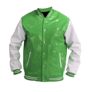 Chaqueta Varsity Unisex de Cuero PVC, Estilo Urbano Moderno, Cuello Alto de Alta Calidad, Logotipo Frontal, Ropa Urbana Hip Hop - Product Image 1