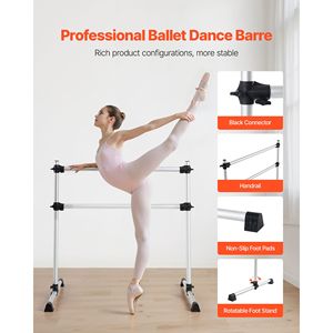Barres de danse portables autoportantes en aluminium de 1,2 m, réglables en hauteur, à double barre, pour le ballet, l'étirement et le fitness - Product Image 3
