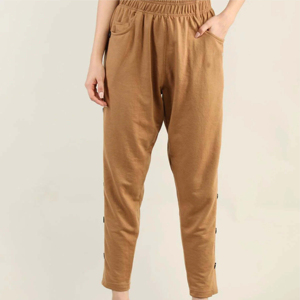 Pantalon Harem Femme Camel Taille Mi-Haute Élastique Tricoté Coupe Ample Longueur Cheville Couleur Unie Décontracté Respirant Style Automne - Product Image 4