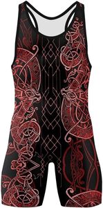 Débardeur de lutte pour homme, imprimé intégral motif géométrique, en Spandex et Polyester, anti-humidité, coupe ajustée, taille élastique - Product Image 3