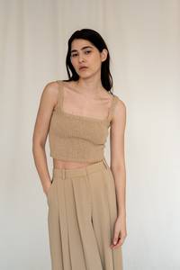 Fasmic International – Crop top vert en tricot pour femme, col carré, sans manches, tricoté à la main en coton, pull fin minimaliste d'été - Product Image 5