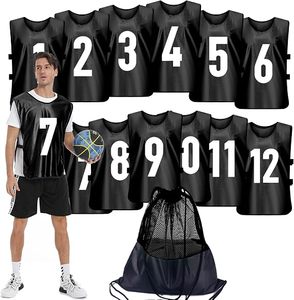 Breathable Black Mesh Training <b>Bibs</b> Numbered Scrimmage Pinnies Vests for Basketball Soccer with Bag - Product Image 1