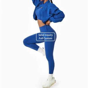 Conjunto de Yoga Deportivo de 3 Piezas para Mujer, Talla Grande, Color Sólido, Personalizado, Transpirable, de Secado Rápido, Top Corto y Leggings Elásticos de Cintura Alta - Product Image 5