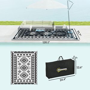 Tappeto da Esterno Reversibile 8FT X 10FT Impermeabile Bianco e Nero con Motivo a Rombi e Borsa per il Trasporto in Materiale Plastico Effetto Paglia - Product Image 3