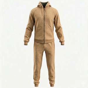 Men's Solid <b>White</b> Hooded <b>Tracksuit</b> Full Zipper Casual Jogger Set 100% Cotton Breathable Midweight Regular Fit Autumn Wear - Product Image 5
