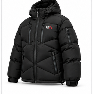 Chaqueta Acolchada con Capucha para Hombre, con Logotipo Bordado Personalizado, Negra, Impermeable, con Cierre, Chaqueta de Invierno, Ropa de Abrigo, Venta al Por Mayor, OEM - Product Image 5