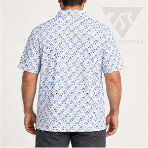Trackstar Men's <b>White</b> Blue Fan Print <b>Polo</b> Shirt Short Sleeve Button Collar Casual <b>Golf</b> Shirt Custom Logo - Product Image 2