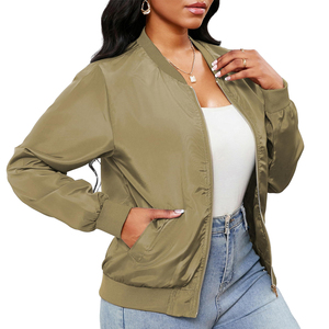 Blouson bomber vert olive à manches longues, fermeture éclair, col montant, vêtement d'extérieur décontracté en polyester tissé, pour toutes les saisons - Product Image 3