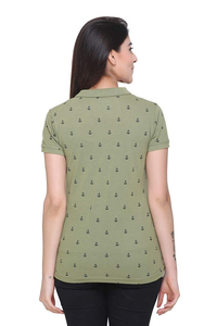 Fabricant sur mesure OEM, vente en gros de polos pour femmes à manches courtes, 100% coton, imprimé motif ancre, coupe ajustée, vêtements printemps-été - Product Image 2