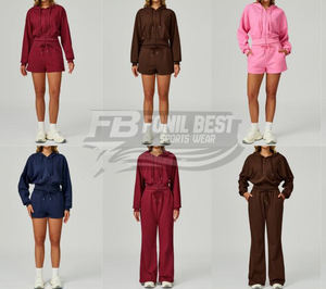 ชุดโยคะผู้หญิง 3 ชิ้น เสื้อฮู้ดมีซิปเต็มตัว กางเกงขาสั้นเอวสูง เสื้อแขนกุด กางเกงขายาวทรงบานหลวมๆ รับผลิตแบบ OEM - Product Image 5