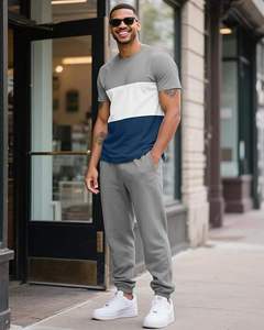 Ensemble de survêtement décontracté pour hommes, t-shirt à manches courtes et pantalon de survêtement, trois couleurs contrastées, pour le sport et les loisirs - Product Image 3