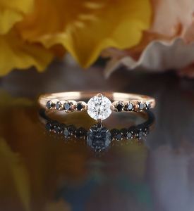Prong <b>Set</b> Moissanite Engagement <b>Ring</b> Rose Gold Bridal <b>Ring</b> Half Eternity Black spinnel Anniversary <b>Ring</b> Elegant Gift for <b>Women</b> - Product Image 1