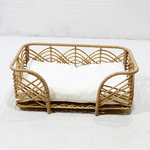 Rectangular Woven Fiber Pet <b>Bed</b> With Geometric Pattern Breathable Removable Cushion Indoor <b>Dogs</b> <b>Sofa</b> Style - Product Image 1