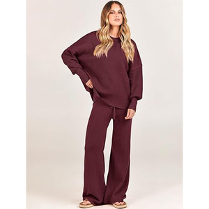 Conjunto de Sudadera y Pantalón de Felpa para Mujer, Diseño Personalizado, Hombros Caídos, Color Sólido, para Invierno, Marca Privada - Product Image 2