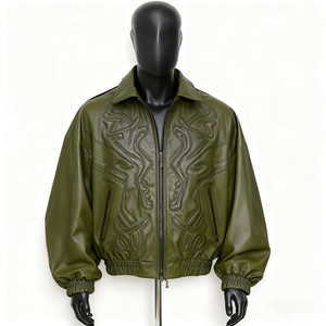 Custom Genuine <b>Leather</b> <b>Jackets</b> <b>Men</b> Womens Unisex Eco-Friendly Windproof V-Neck Streetwear Front Logo Winter - Product Image 5