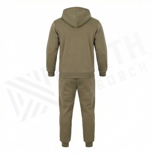 Men's Olive Green Hooded Tracksuit Full <b>Zip</b> Sweatshirt <b>With</b> Side <b>Pockets</b> Casual Solid Color Cotton <b>Joggers</b> Set Autumn Wear - Product Image 2