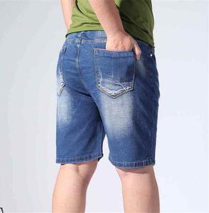 Shorts en jean taille mi-haute pour homme, respirants, en coton tissé, couleur unie, style décontracté, fermeture boutonnée - Product Image 2