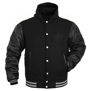 <b>Men's</b> Navy Blue Varsity <b>Jacket</b> With <b>White</b> Sleeves Preppy Style Button Closure Autumn Wear Regular Fit - Product Image 5