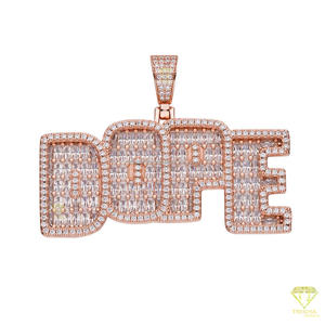 Colgante de lujo con el nombre 'DOPE', diamante moissanita, cadena hip hop, oro rosa, joyería brillante para hombres y mujeres - Product Image 3
