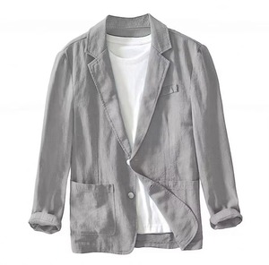 Blazers en coton et lin pour hommes Shmily, couleur unie, décontractés, à manches longues, à double boutonnage, respirants, pour le printemps - Product Image 3