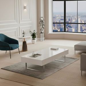 High Gloss <b>White</b> 52.4\" X 26.8\" X 15.6\" <b>Coffee</b> <b>Table</b> - Product Image 3