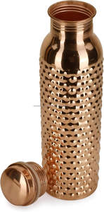 Bouteille d'eau ayurvédique en cuivre Verres en métal écologiques avec couvercle en bambou et verrerie jetable en paille - Product Image 2