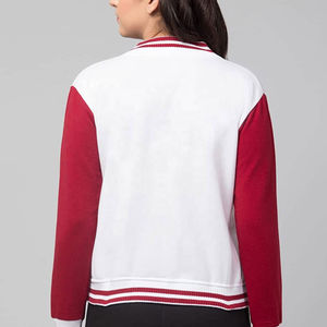 Chaqueta Varsity Blanca y Borgoña para Mujer, Manga Larga, Cierre de Botones, Color Sólido, Largo Regular, para Otoño - Product Image 2
