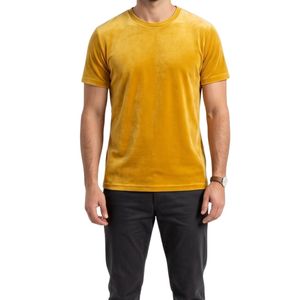 เสื้อยืดผ้ายีนส์กำมะหยี่สีน้ำเงินสุดอินเทรนด์เสื้อยืดแขนสั้นผ้ากำมะหยี่เนื้อเรียบสำหรับผู้ชายเสื้อยืดคอกลมแบบลำลองระบายอากาศได้สำหรับฤดูร้อน - Product Image 5