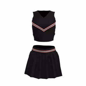 Uniforme de cheerleading personnalisable de haute qualité en polyester 100% - Ensemble deux pièces - Haut court sans manches à col en V - Jupe plissée - Product Image 5