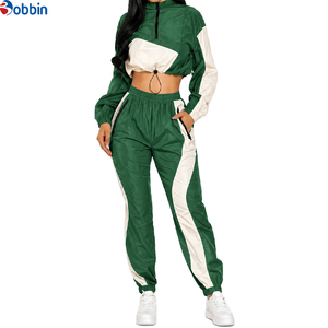 Customizable Women Gray White Color Blocking Tracksuit Full Length Quarter-Zip Sporty <b>Jogging</b> <b>Suit</b> With Side Pockets Lightweight - Product Image 2