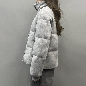 Women's Winter <b>Quilted</b> <b>Jacket</b> Stand Collar Full Sleeve Polyester Wadding Thick Warm Coat Solid Gray Color Regular Length - Product Image 3