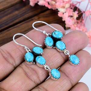 Kingman Turquoise Cluster Earrings, 925 <b>Sterling</b> <b>Silver</b> <b>Stud</b> Earrings, Boho Southwestern Jewelry, Natural Gemstone Gift for Her - Product Image 5