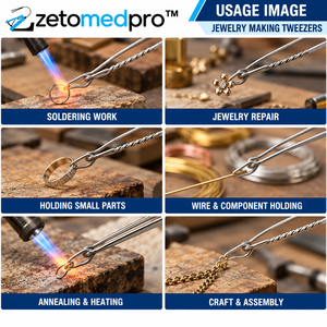 Jewelry Making Tweezers <b>Soldering</b> Tongs Wire 6.01in Stainless Steel Silver Repair Tool ZETOMEDPRO ZM-J-766 DIY - Product Image 3