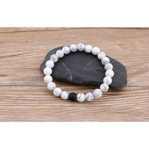 Natural Stone Black White Beads Couple <b>Bracelet</b> Adjustable Rope Yoga Jewelry Gift for Men Women - Product Image 5