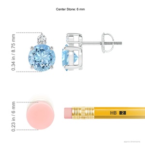 Natural Aquamarine Diamond Stud <b>Earrings</b> Round Cut White Gold Luxury <b>Fine</b> Jewelry Screw Back Gift for Women Gift for Fiance - Product Image 2