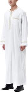 Túnica Blanca con Bolsillo en el Pecho para Hombre, Jubba de Verano de Algodón, Shalwar Kameez, Nueva Moda Qatari Dubai, Jubbah Simple y Lisa, Transpirable - Product Image 2