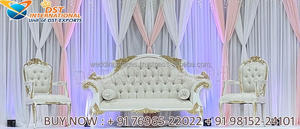 Elegante sofá real marroquí en oro blanco para bodas tallado Sangeet de la novia y el novio Setup decoraciones de boda - Product Image 3