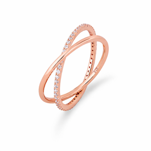 Anillo de Doble Eternidad Cruzado con Diamantes Pavé en Plata de Ley 925, Estilo Moderno, en Oro de 10K o 14K con Diamantes Cultivados en Laboratorio para Mujer - Product Image 2