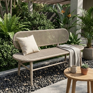 New Modern Minimalist Ciaro Wooden <b>Bench</b> Natural Solid Teak Wood Red Pulut Rattan Webbing Long <b>Bench</b> Dining Chair Patio Garden - Product Image 3