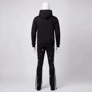 Chándales unisex negros con capucha, manga larga, estilo urbano, con logo impreso en la parte delantera, de poliéster y algodón, transpirables y ecológicos para hombre. - Product Image 2
